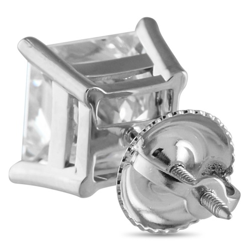 934 - A Pair of 14K White Gold 3.50ct Lab-Grown Diamond Earrings. Brilliant square-cut Lab Grown Diamonds ... 