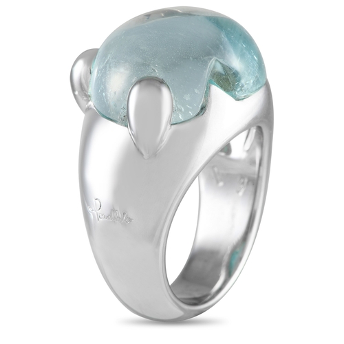948 - A Pomellato 18K White Gold Aquamarine Ring.  At the center of the sleek 18K White Gold setting, a ca... 