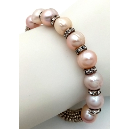 913 - A Pearl and stone set adjustable bracelet. Please see photos for details.