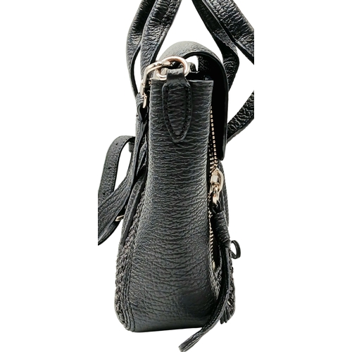 924 - A Phillip Lim black woven straw and leather medium Pashli Satchel. Silver hardware and front flap. T... 