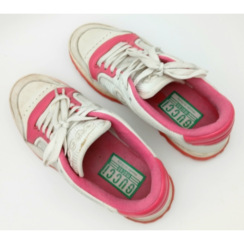 783 - A retro-style pair of Gucci MAC80 leather pink and white female sneakers. Size 38 Ref J111.