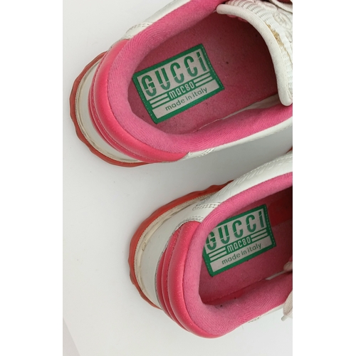 783 - A retro-style pair of Gucci MAC80 leather pink and white female sneakers. Size 38 Ref J111.