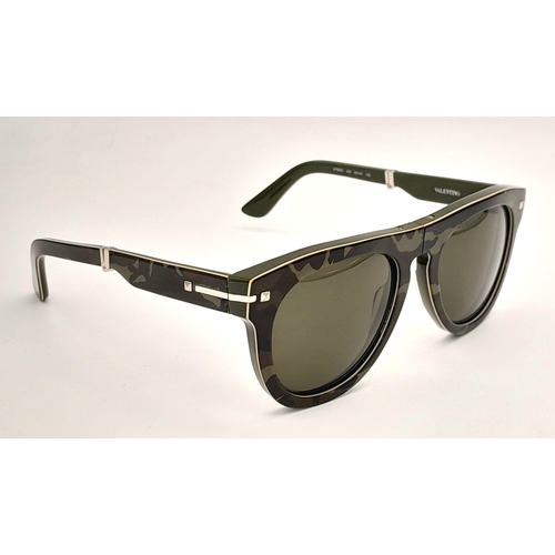 952 - A pair of Valentino Camouflage foldable sunglasses. Total length 15cm. Comes with COA and original c... 