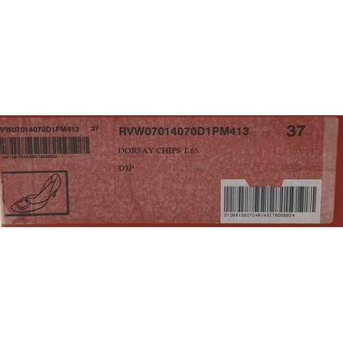 636 - A pair of Roger Vivier bold red patent leather Pumps. Features a square toe and oversized metal buck... 