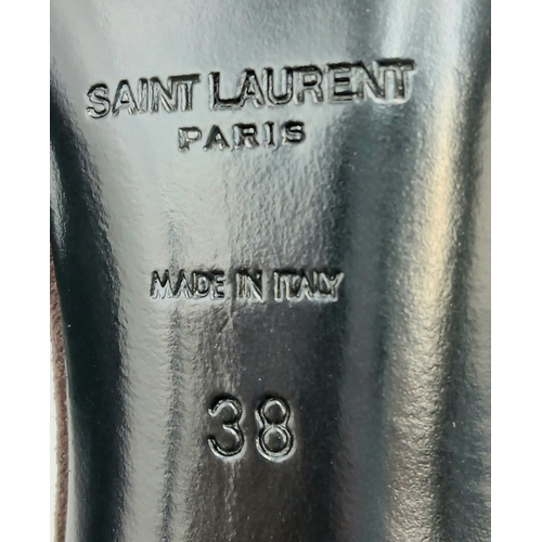 755 - A pair of YSL pointed-toe leather Deva high heels in rich dark brown suede and elongated straps. Siz... 