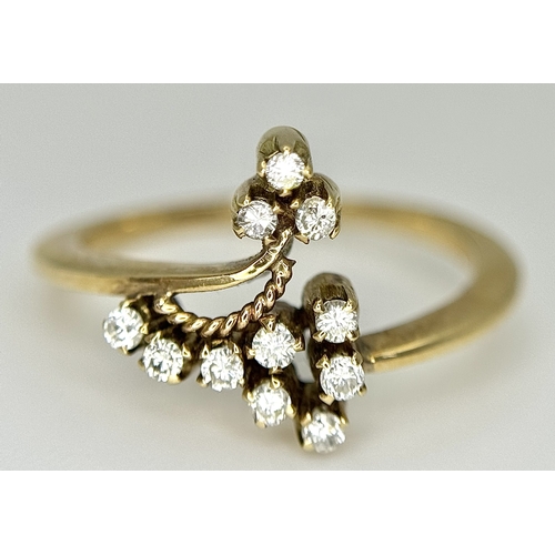 588 - A 14K Yellow Gold Diamond Abstract Ring. Size M. 2.79g.  Ref: 23/61005.
