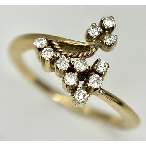588 - A 14K Yellow Gold Diamond Abstract Ring. Size M. 2.79g.  Ref: 23/61005.