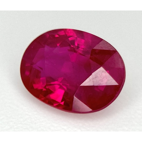 804 - A 1.26ct Oval Natural Ruby Gemstone. Burma (Myanmar) origin. Heated (minor residues). Gemological In... 