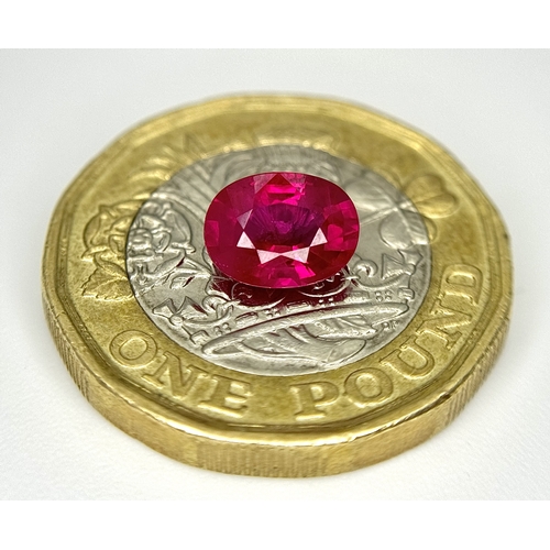 804 - A 1.26ct Oval Natural Ruby Gemstone. Burma (Myanmar) origin. Heated (minor residues). Gemological In... 