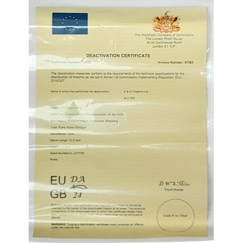 803 - A Mossberg 12 Gauge Pump Action Shotgun. This Model 500A beast dry pumps with a sound that would bri... 