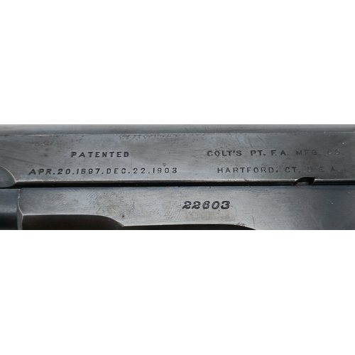 810 - A Deactivated Colt Semi-Automatic Model 1903 Hammerless Pistol. Original brown leather holster. A lo... 