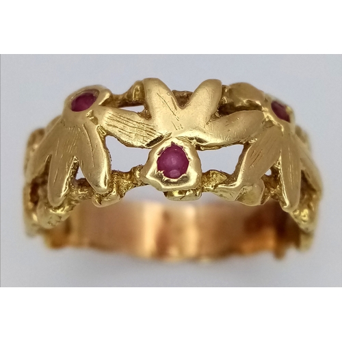 153 - An Antique Gold and Ruby Ring that has been Re-shanked at some stage. Front measures 17k gold - shan... 