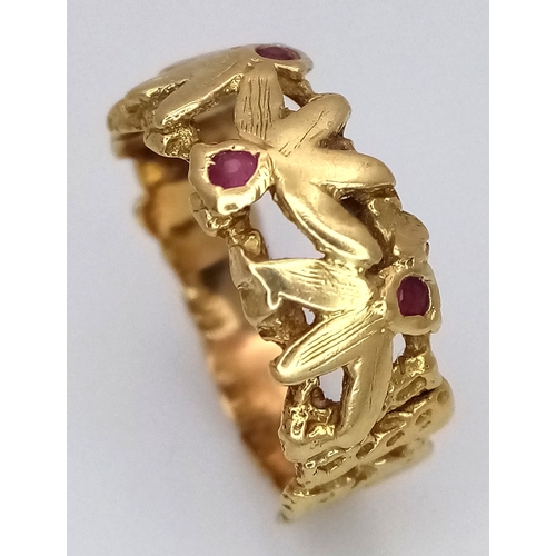 153 - An Antique Gold and Ruby Ring that has been Re-shanked at some stage. Front measures 17k gold - shan... 