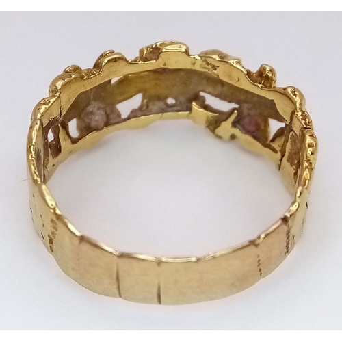 153 - An Antique Gold and Ruby Ring that has been Re-shanked at some stage. Front measures 17k gold - shan... 