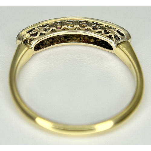 226 - AN 18K YELLOW GOLD AND PLATINUM VINTAGE DIAMOND AND RUBY RING. 2.3G. SIZE L. SPSA-3012.