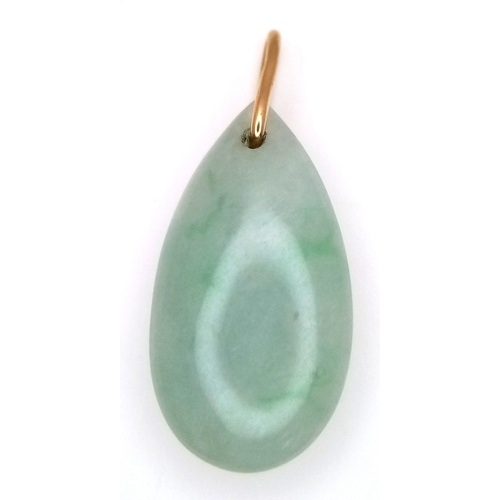 626 - A Pear Shaped  jade Pendant with 9K (tests as) Bail. 
3cm.