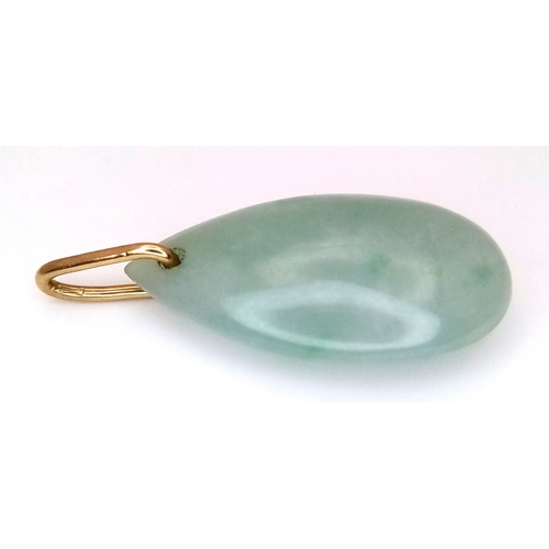 626 - A Pear Shaped  jade Pendant with 9K (tests as) Bail. 
3cm.