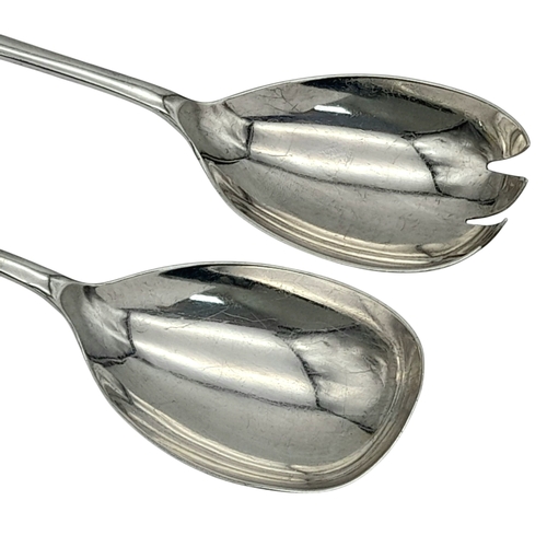 859 - An antique sterling silver set of salad servers fork and a spoon. Full Sheffield hallmarks, 1919. To... 