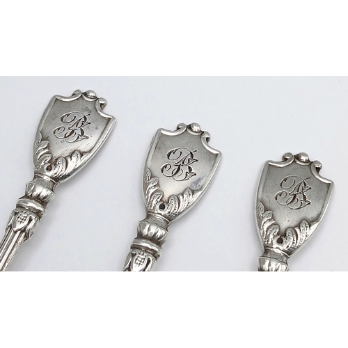 866 - 3X antique sterling silver teaspoons with full London hallmarks, 1895. Total weight 32.5G. Total len... 