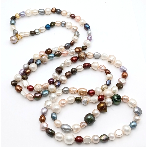 898 - A beautiful rope length single strand of multi-color  Pearls necklace. Total length 115cm.