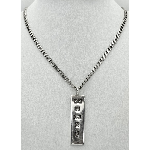 899 - A vintage Victorian sterling silver ingot pendant with full Sheffield hallmarks, 1977. Set on a 925 ... 