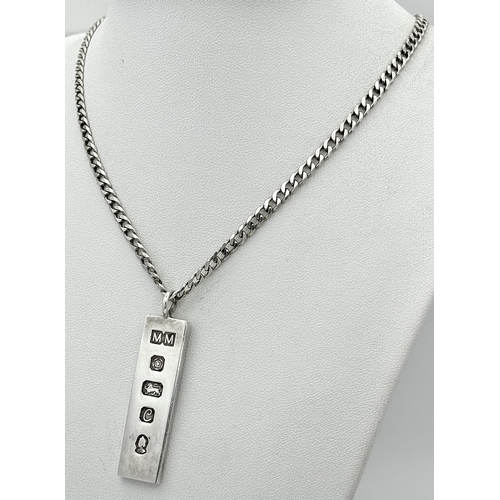 899 - A vintage Victorian sterling silver ingot pendant with full Sheffield hallmarks, 1977. Set on a 925 ... 