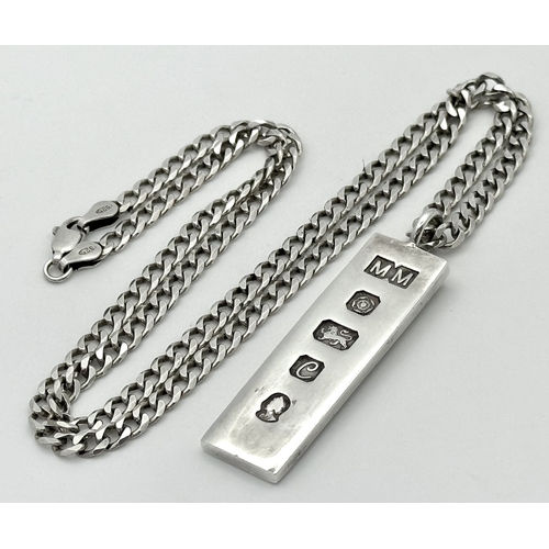 899 - A vintage Victorian sterling silver ingot pendant with full Sheffield hallmarks, 1977. Set on a 925 ... 