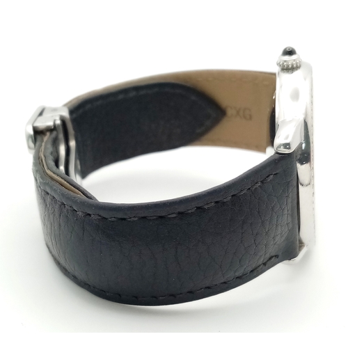 619 - A Cartier Ronde Solo Diamond Ladies Automatic Watch. Black leather strap. Stainless steel case - 37m... 
