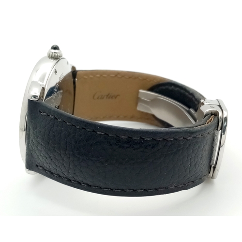 619 - A Cartier Ronde Solo Diamond Ladies Automatic Watch. Black leather strap. Stainless steel case - 37m... 