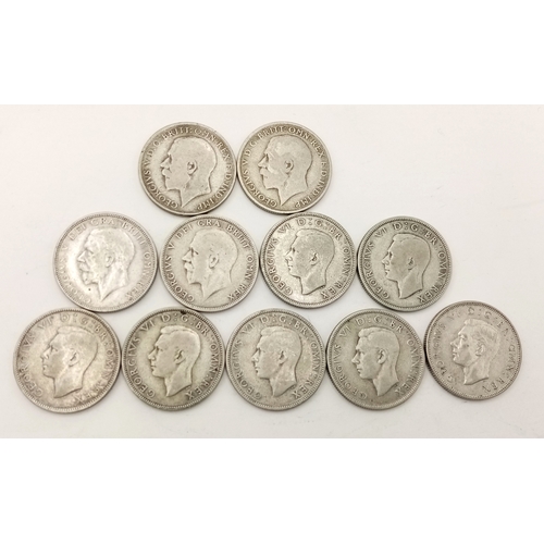 167 - A Collection of 35 Pre 1947 Silver Two Shilling Coins. 390g.