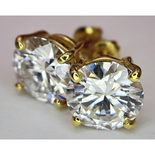237 - A Pair of 6ctw White Moissanite Stud Earrings. Set in gilded 925 Silver. Comes with a case. CD-1979