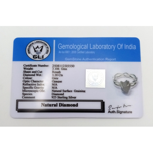 820 - A 2.20ct Raw Diamond Ring. Set in 925 Silver. Size N. Comes with a case. cd-1977