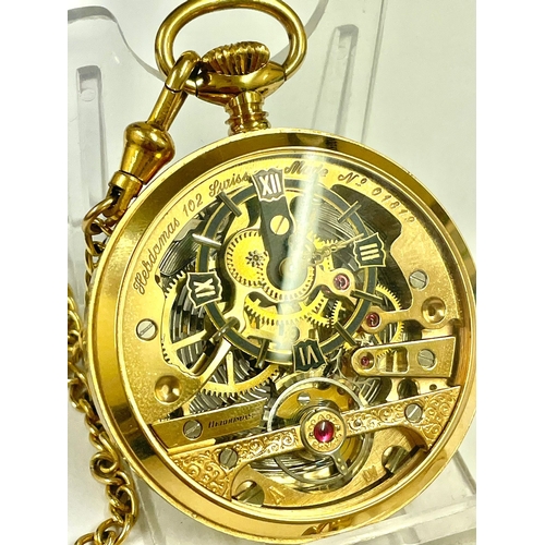 865 - A Rare Hebdomas skeleton pocket watch with glass display back case , Working. L8