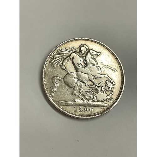 872 - A silver full crown 1890 coin. L7