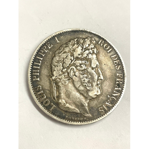 932 - A silver 5 francs coin Louis philippe  c1844 .  L5