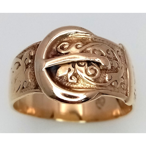 120 - A Vintage 9K Yellow Gold Band Ring in Belt Form. Size L. 3.35g.