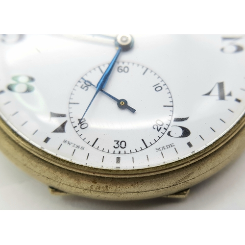 143 - A Vintage Omega White Metal Pocket Watch. 48mm diameter. White dial with second sub dial. Top winder... 