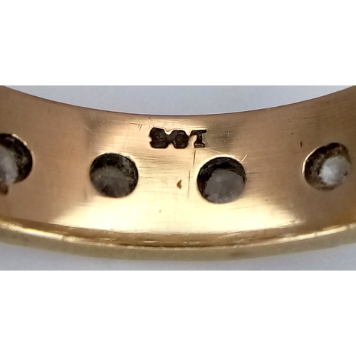 134 - A Vintage 9K Yellow Gold White Stone Band Ring. Size P. 3.9g.