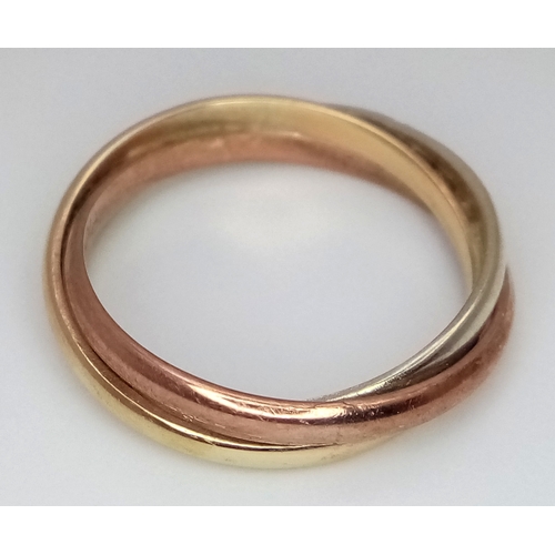 137 - A 9K Rose and White Gold Diamond Crossover Ring. Size N 1/2. 3.2g.