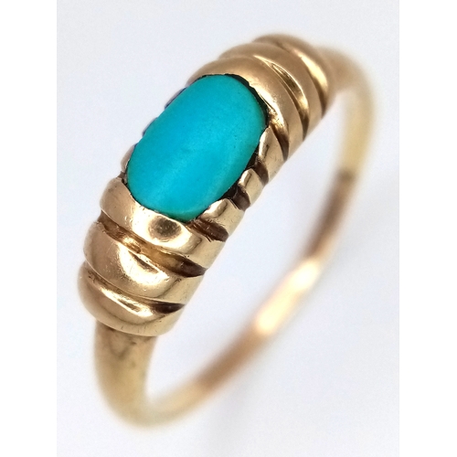 176 - A 9K Yellow Gold Turquoise Set Ring. Size R 1/2. 2.22g.