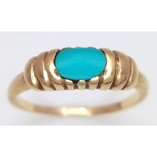 176 - A 9K Yellow Gold Turquoise Set Ring. Size R 1/2. 2.22g.