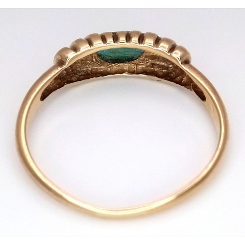 176 - A 9K Yellow Gold Turquoise Set Ring. Size R 1/2. 2.22g.