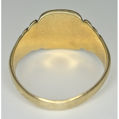64 - A Vintage 9K Yellow Gold Signet Ring. Size V 1/2. 6.6g.