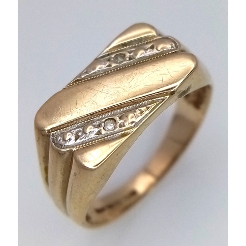 81 - A 9K Yellow Gold and Diamond Signet Ring. Size N. 3.52g.
