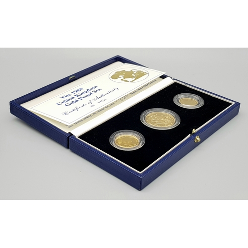 108 - A Royal Mint 1988 United Kingdom Gold Proof Coin Set. Includes: Two-pounds, Sovereign and half-sover... 