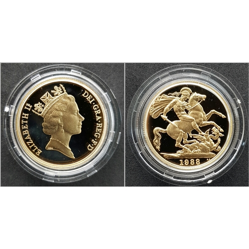 108 - A Royal Mint 1988 United Kingdom Gold Proof Coin Set. Includes: Two-pounds, Sovereign and half-sover... 