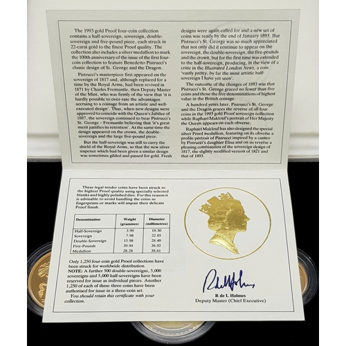 115 - A Royal Mint United Kingdom 1993 Gold Proof Four Coin Limited Edition Sovereign Set: The Queen Eliza... 