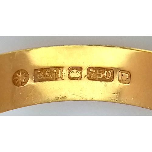 116 - An 18K Yellow Gold Band Ring. 4mm width. Size K 1/2. 2g.