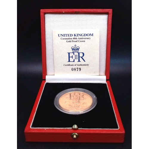 129 - A Royal Mint United Kingdom Coronation 40th Anniversary Gold Coin. To celebrate the Fortieth Anniver... 