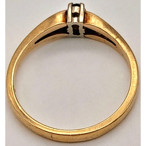 178 - A 9K Yellow Gold Diamond and Sapphire Ring. Size K. 1.85g.